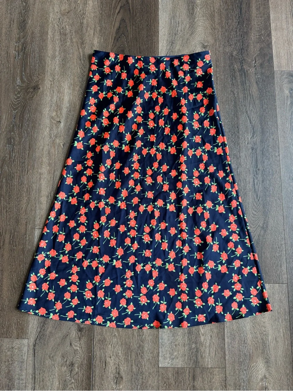 J. Crew Navy A-Line Maxi Skirt with Red Floral Print Size Small